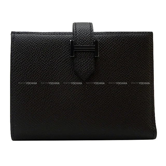 HERMES Bi-fold wallet Bearn Compact SO BLACK Monochrome Noir (Black) Veau Epsom Black HW Stamp B[EXCELLENT][Authentic]