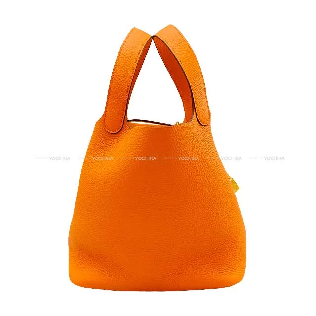 HERMES Handbag Picotin Lock 22 MM Orange Taurillon Clemence Gold HW Stamp U[EXCELLENT][Authentic]