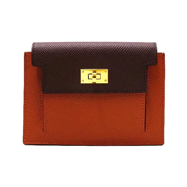 HERMES change purse Kelly Pocket Compact Tricolor Rouge Venitien/Rouge Sellier/Rose Texese Veau Epsom Gold HW Stamp U[EXCELLENT][Authentic]