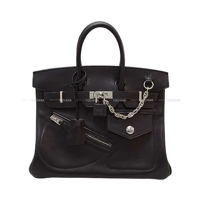 HERMES Handbag Birkin25 Rock Noir (Black) Veau Volupto Silver HW Stamp W[BRAND NEW][Authentic]