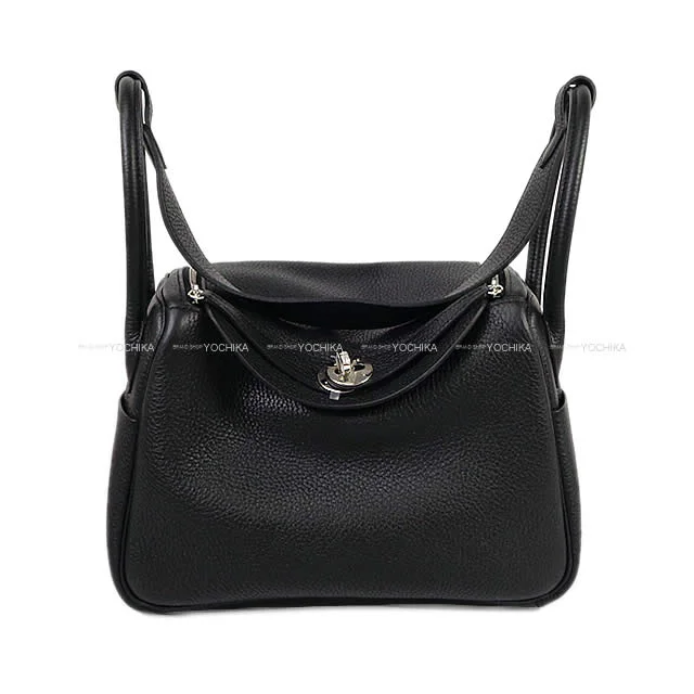 HERMES Shoulder bag Lindy 26 Noir (Black) Taurillon Clemence Silver HW Stamp W[EXCELLENT][Authentic]