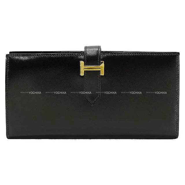 [Pre-loved] HERMES long wallet Bearn Soufflet Noir (Black) Box Calf Gold HW Stamp D[LIKE NEW][Authentic]