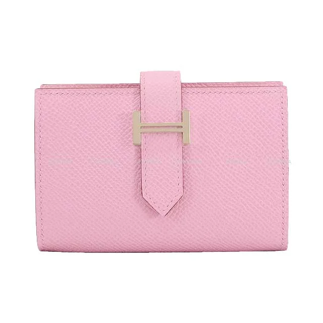 HERMES Bi-fold wallet Bearn Mini Card holder With Coin purse Mauve sylvestre Veau Epsom Silver HW Stamp B[BRAND NEW][Authentic]