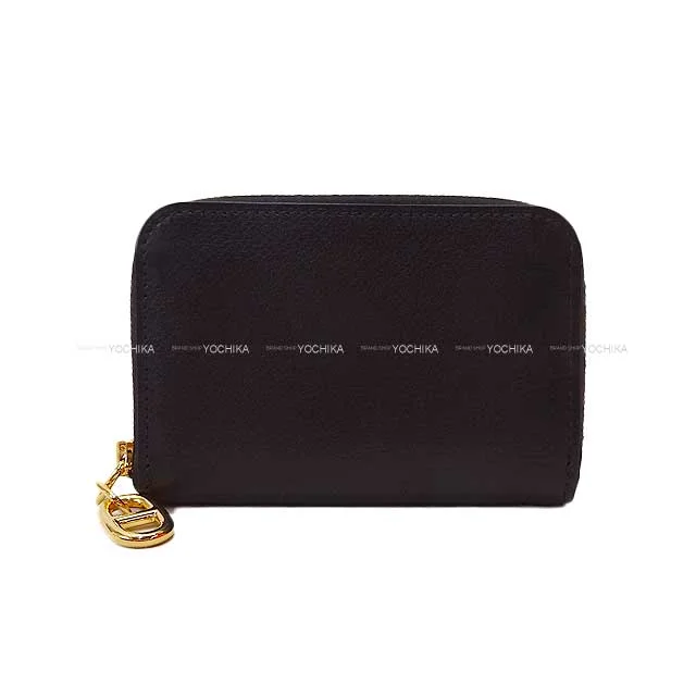 HERMES card holder Zip-Ango Compact Chaine d Angle Noir (Black) Ever Grain Gold HW Stamp W[BRAND NEW][Authentic]