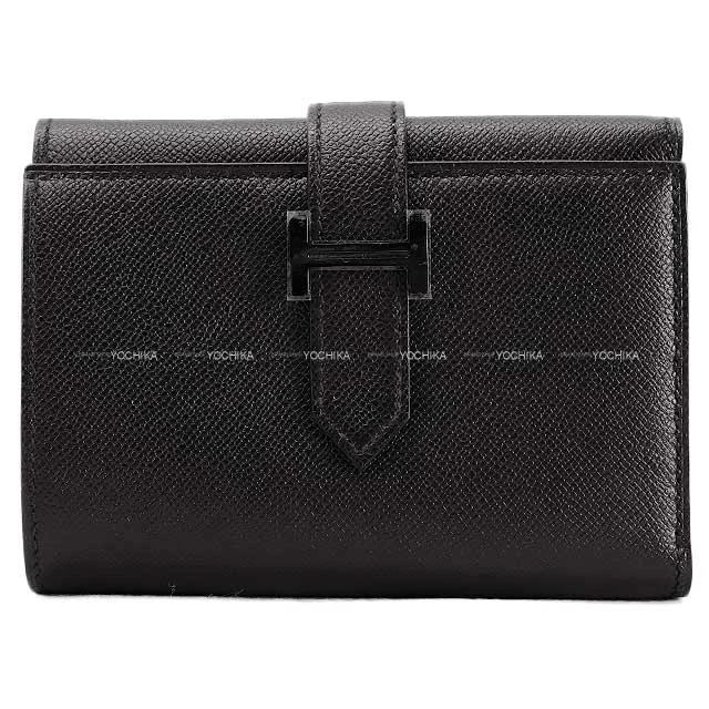 HERMES Tri-fold wallet Bearn Combine SO BLACK Monochrome Noir (Black) Veau madame Black HW Stamp W[BRAND NEW][Authentic]