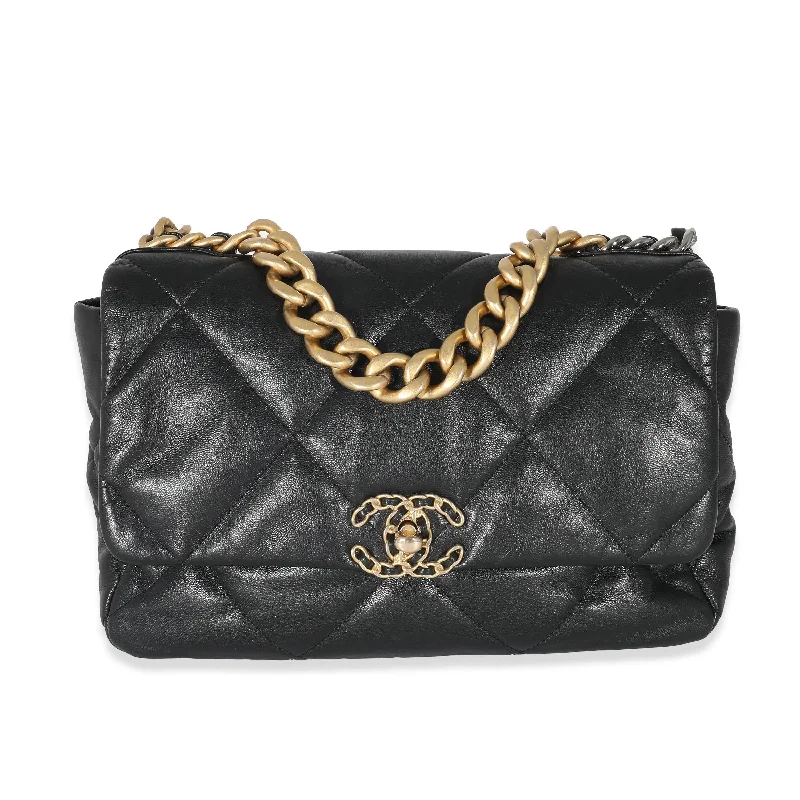 Chanel Black Shiny Lambskin Chanel 19 Flap Bag