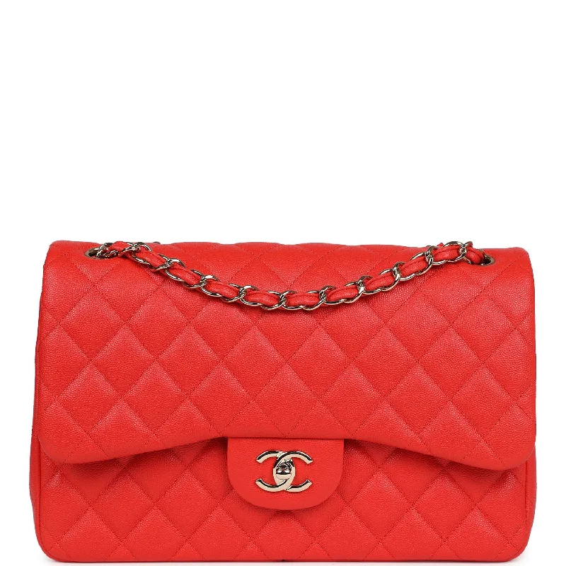 Pre-owned Chanel Jumbo Classic Double Flap Red Caviar Light Gold Hardware