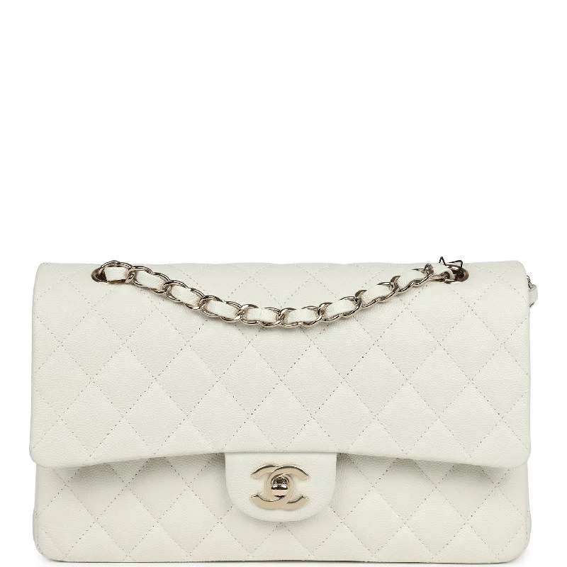 Chanel Medium Classic Double Flap White Caviar Light Gold Hardware