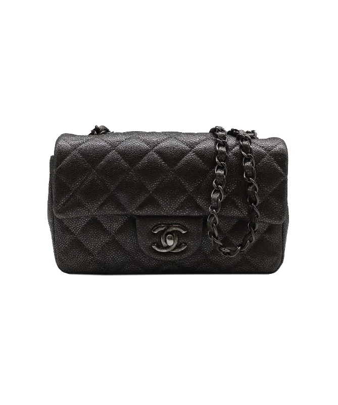 CHANEL MINI MATELASSE 20 CHAIN SHOULDER METALLIC GRAY CAVIAR SKIN 90232566 90232566