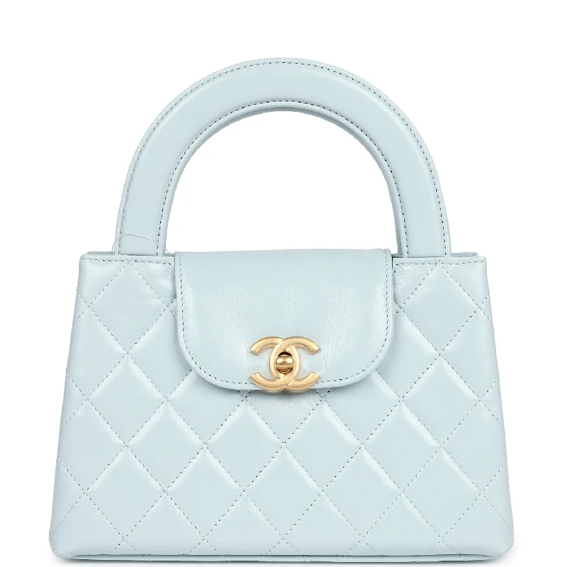 Chanel Small Kelly Shopper Light Blue Shiny Aged Calfskin Brushed Gold Hardware