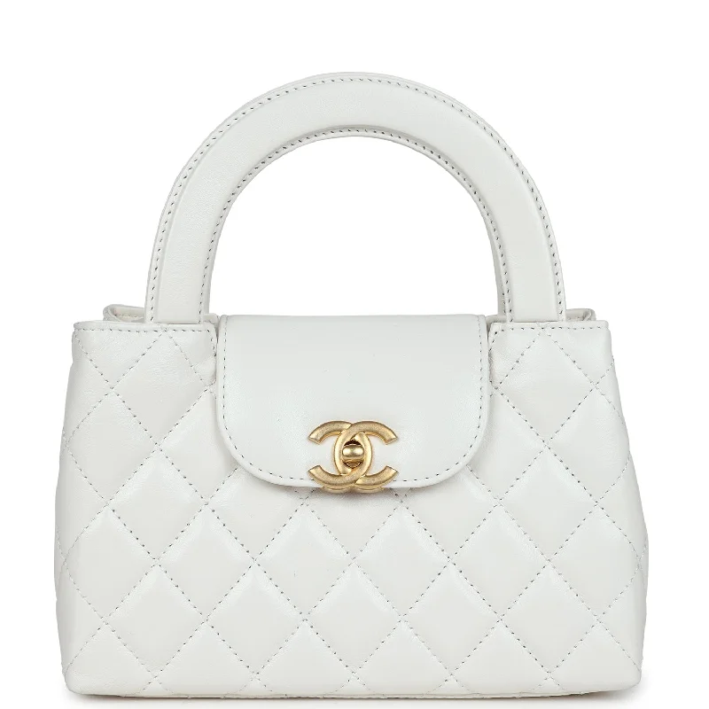 Chanel Small Kelly Shopper White Shiny Aged Calfskin Brushed Gold Hardware