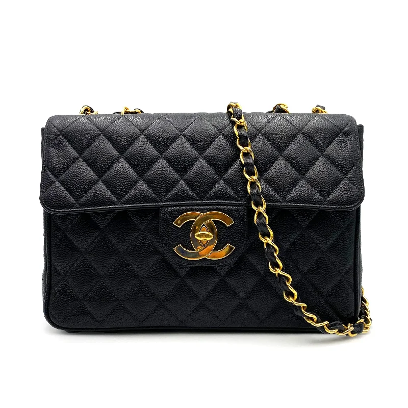 CHANEL VINTAGE JUMBO MATELASSE 30 CHAIN SHOULDER BAG BLACK CAVIAR SKIN 90217258