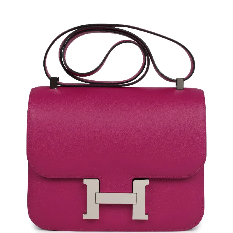 Pre-owned Hermes Constance 24 Rose Pourpre Evercolor Palladium Hardware