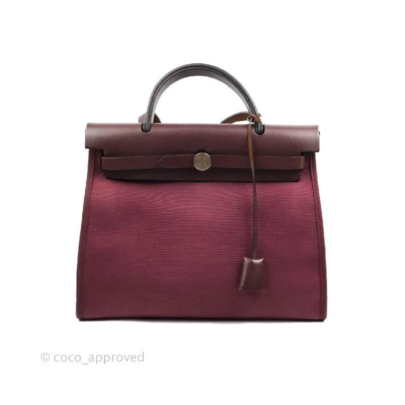 Hermès Herbag Zip 31 in Prune Hunter Cowhide & Canvas Palladium Hardware