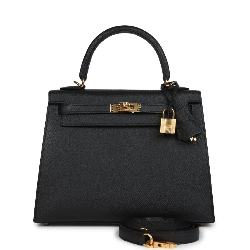 Hermes Kelly Sellier 25 Black Epsom Gold Hardware