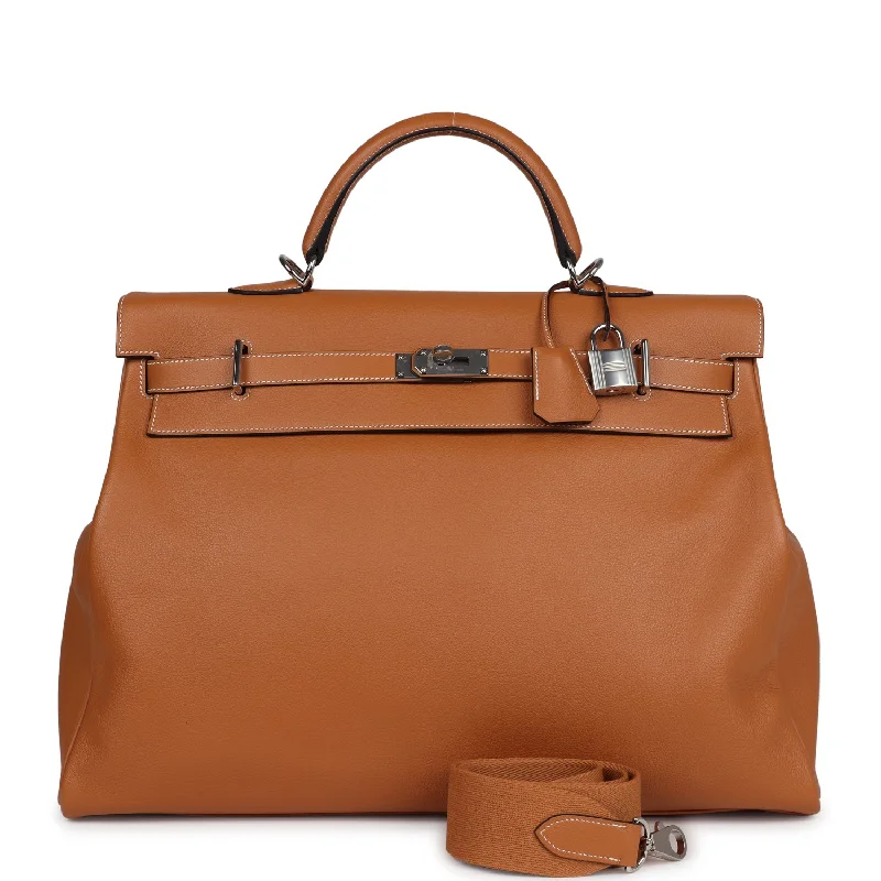 Hermes Kelly Voyage 50 Toffee Evercolor Palladium Hardware