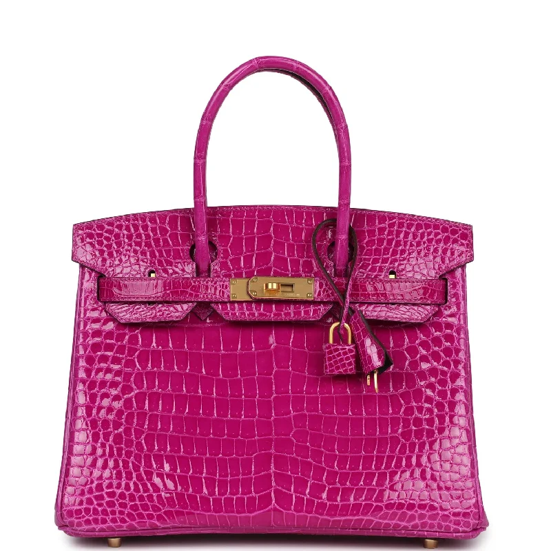 Hermes Special Order (HSS) Birkin 30 Rose Scheherazade Verso Shiny Porosus Crocodile Brushed Gold Hardware