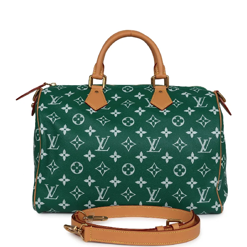 Louis Vuitton P9 Speedy Bandouliere 40 Green Monogram Grained Calfskin Gold Hardware