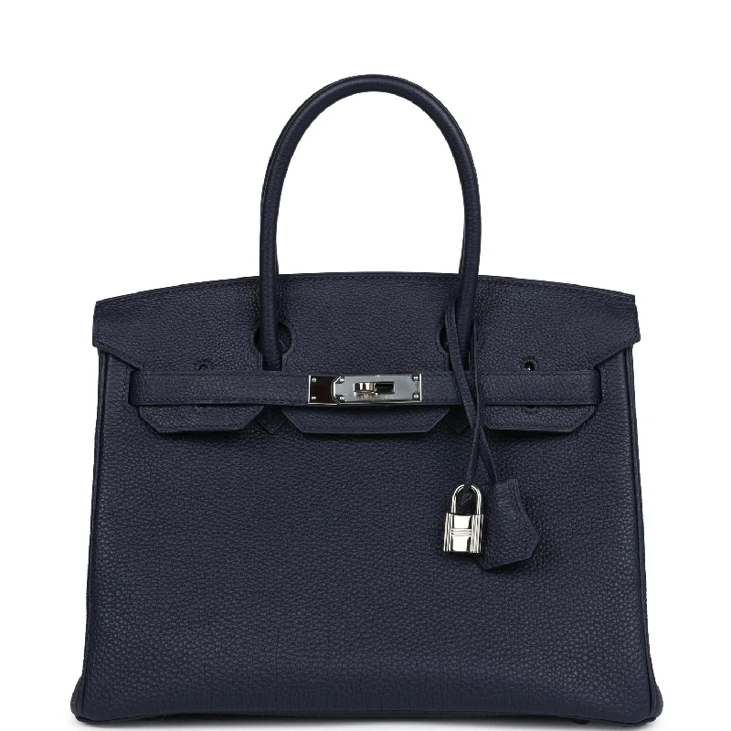 Pre-owned Hermes Birkin 30 Bleu Nuit Togo Palladium Hardware