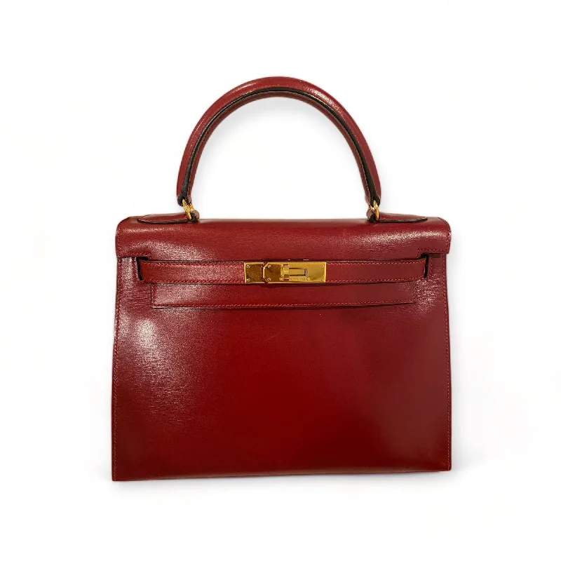 Vintage Hermes Kelly 28 Rouge H Boxcalf Leather