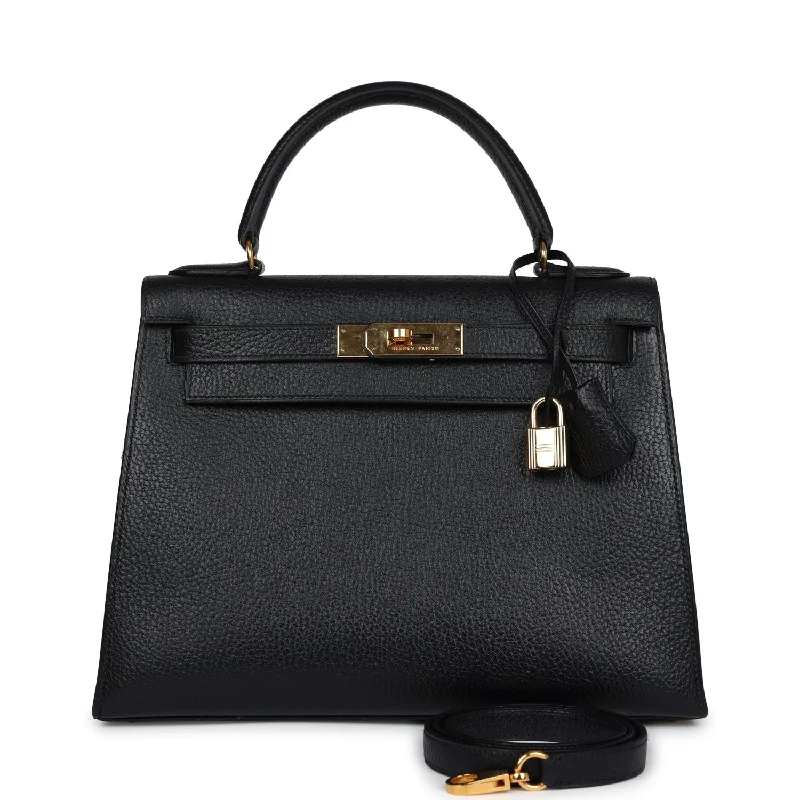 Vintage Hermes Kelly Sellier 28 Black Ardennes Gold Hardware