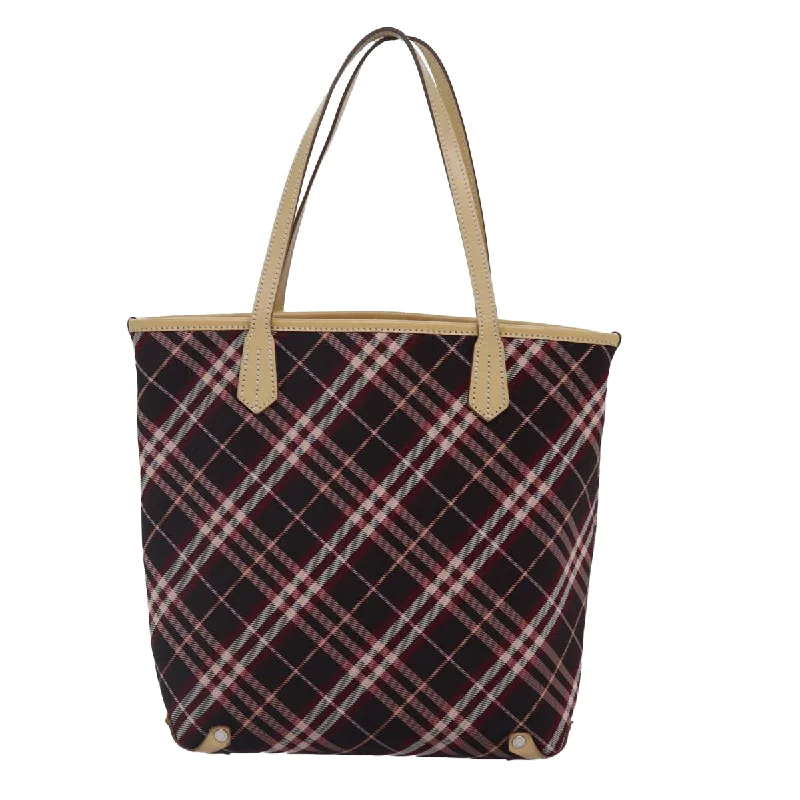 BURBERRY Nova Check Blue Label Tote Bag Canvas Red Silver  bs17113