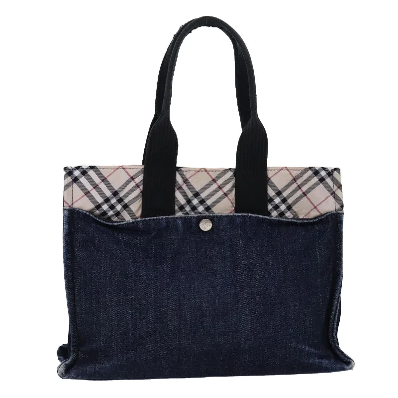 BURBERRY Nova Check Blue Label Tote Bag Denim Beige Navy Silver  bs16584