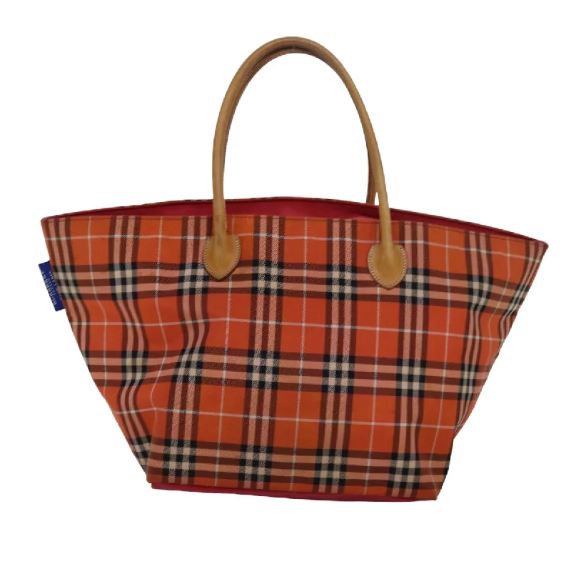 BURBERRY Nova Check Blue Label Tote Bag Nylon Leather Orange Brown  ti1814