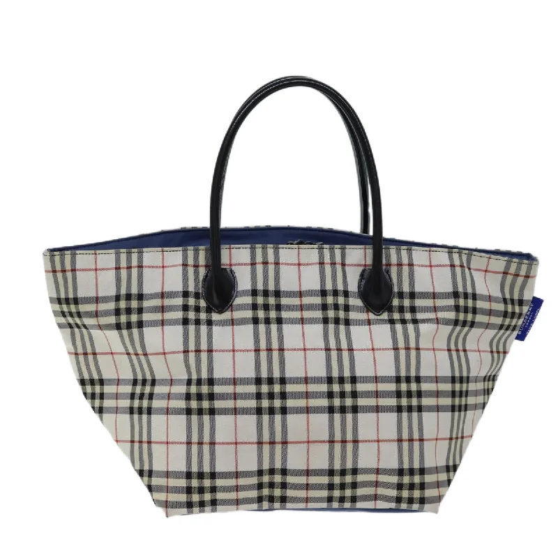 BURBERRY Nova Check Blue Label Tote Bag Nylon White  kk212