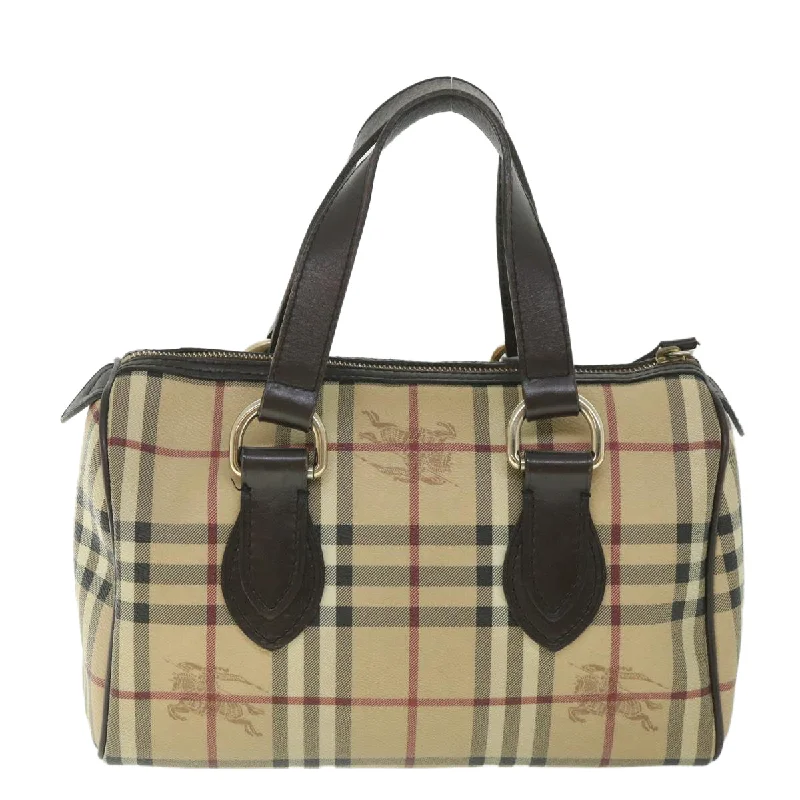 BURBERRY Nova Check Boston Bag PVC Leather Beige  yk9073