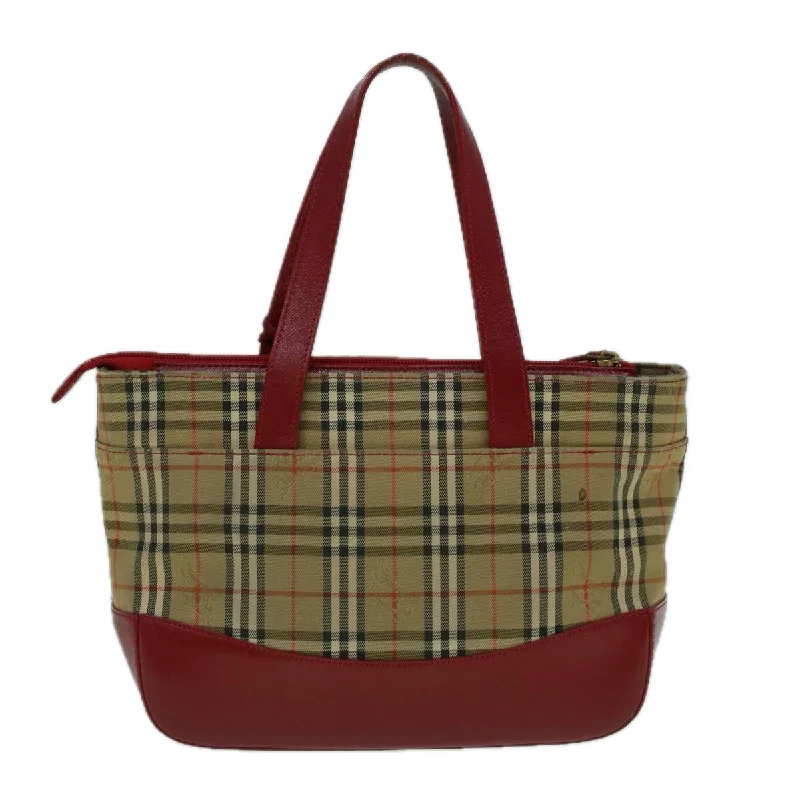 BURBERRY Nova Check Hand Bag Canvas Beige Red  60179