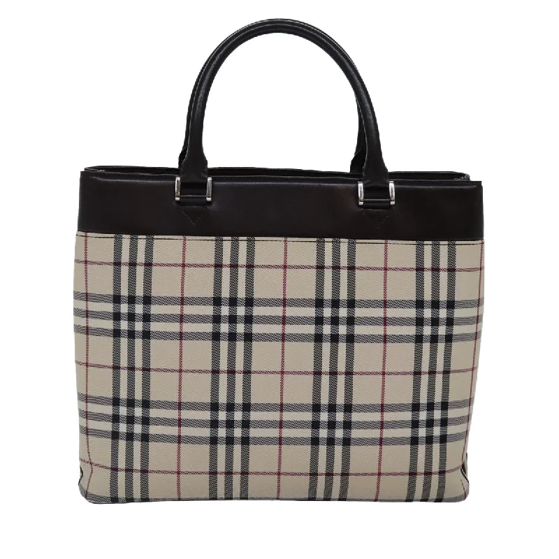 BURBERRY Nova Check Hand Bag Canvas Beige Silver  ep5426