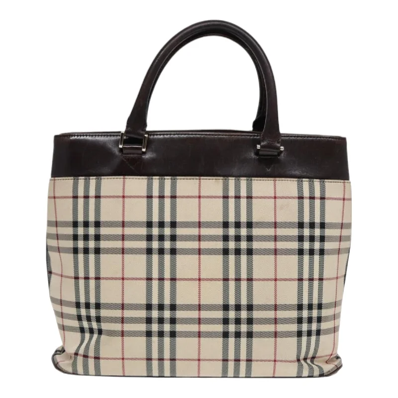 BURBERRY Nova Check Hand Bag Canvas Beige Silver  yk14318