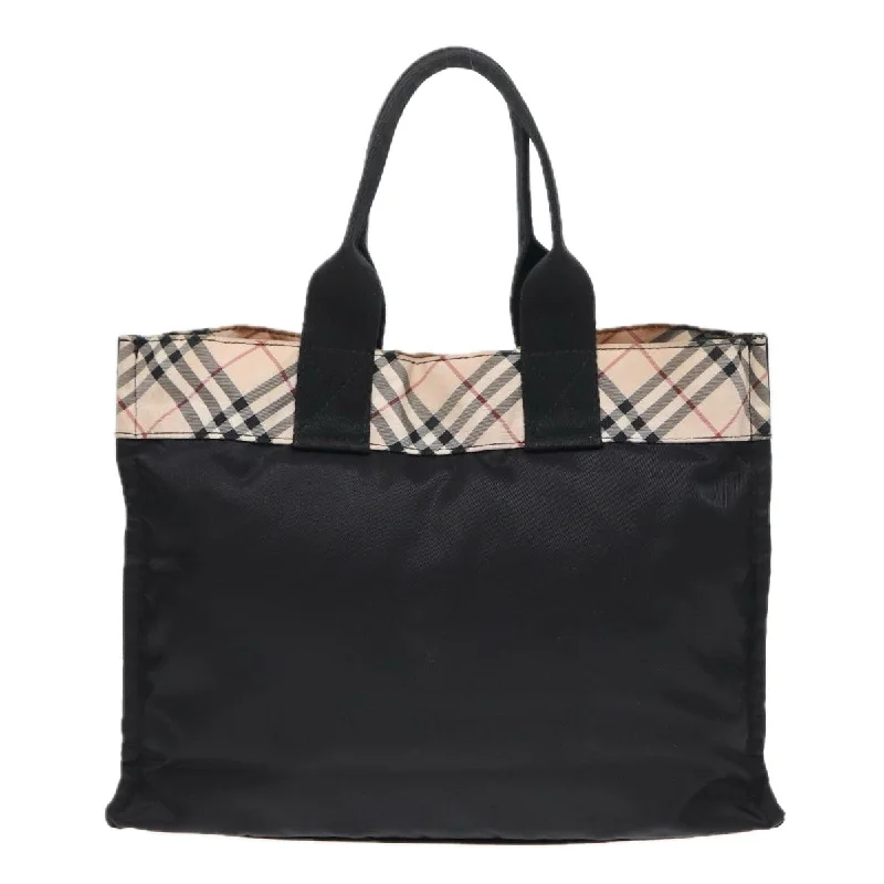 BURBERRY Nova Check Hand Bag Nylon Beige Black  yb621