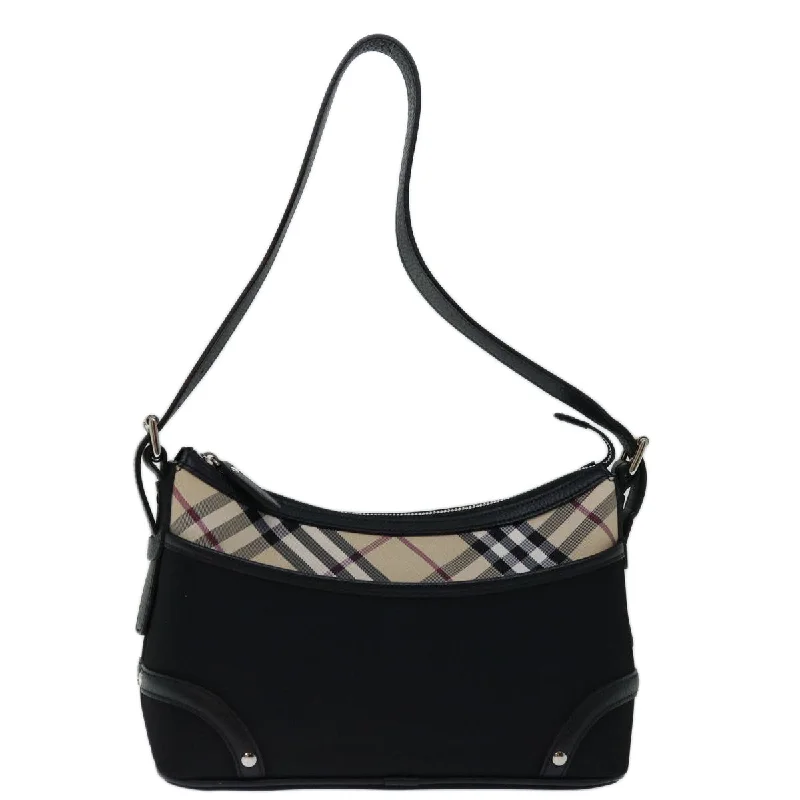 BURBERRY Nova Check Shoulder Bag Nylon Beige Black Auth yk11086