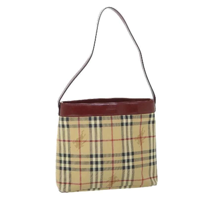 BURBERRY Nova Check Shoulder Bag PVC Leather Beige Red Auth 54838