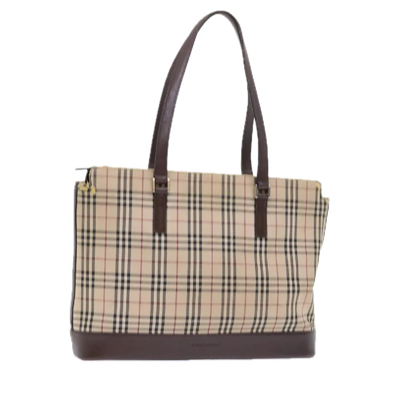 BURBERRY Nova Check Tote Bag Nylon Canvas Beige Auth 56398